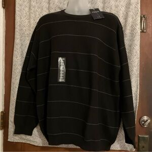 NWT IZOD Black Gray Stripe 100% Cotton Pique Knit  Golf Sweater L Vintage